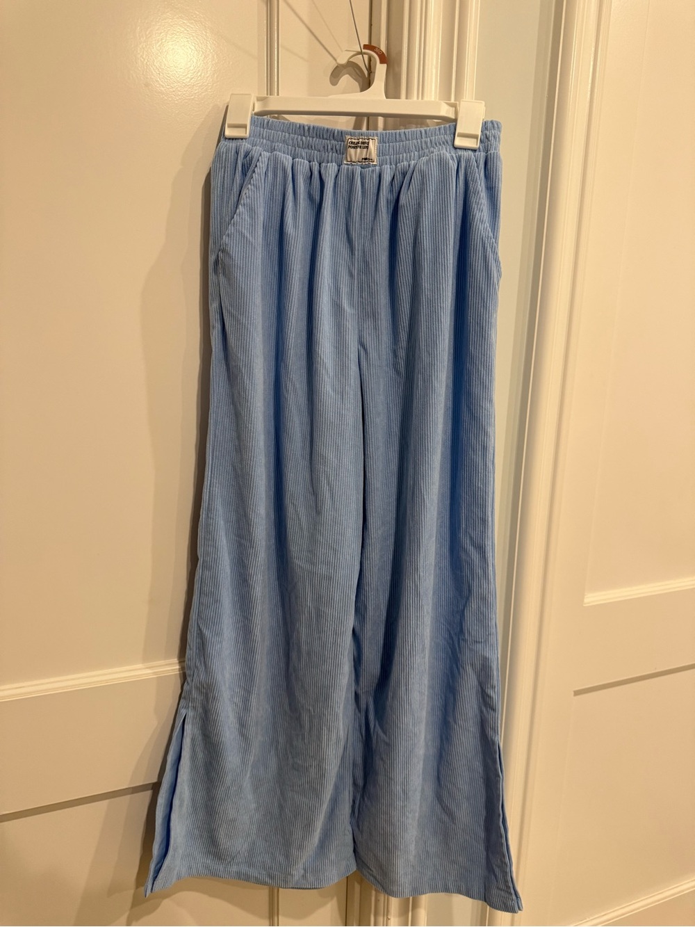 Light Blue Wide-Leg Corduroy Pants